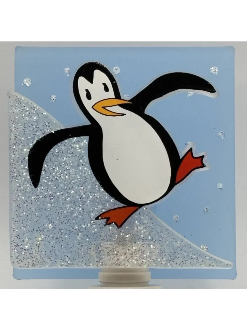 Penguin Sliding on Ice Night Light Glitter Acrylic Child Kid Bedroom Novelty